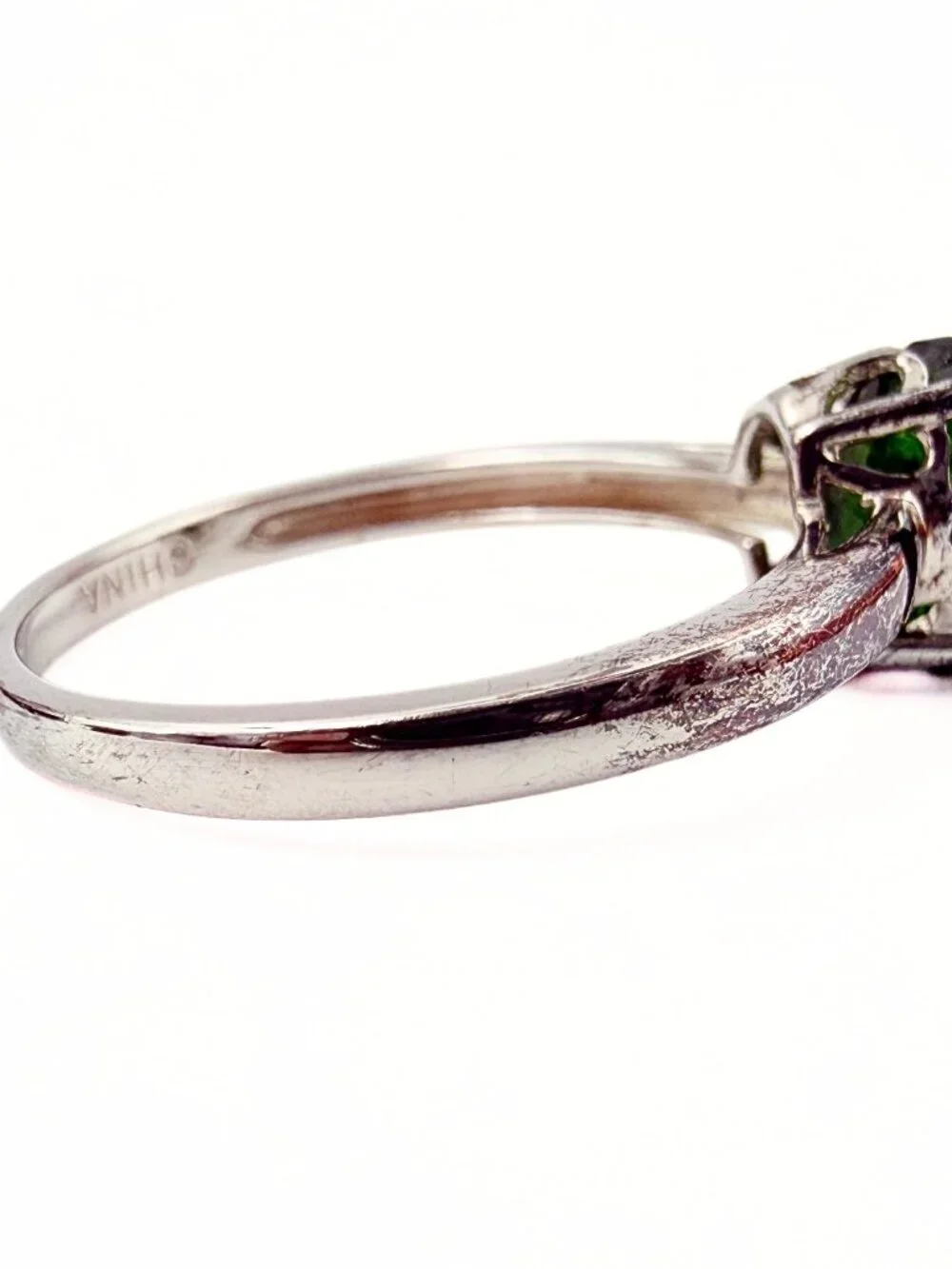 Contemporary Marked TE Sterling Silver Green Tourmaline Solitaire Ring Sz 10